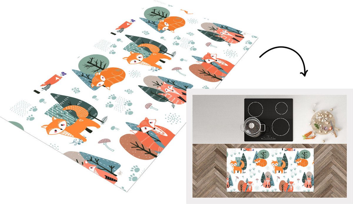 KitchenYeah Keukenloper - Loper keuken - Patronen - Vos - boom - 120x60 cm - Keukenloper vinyl Multicolor