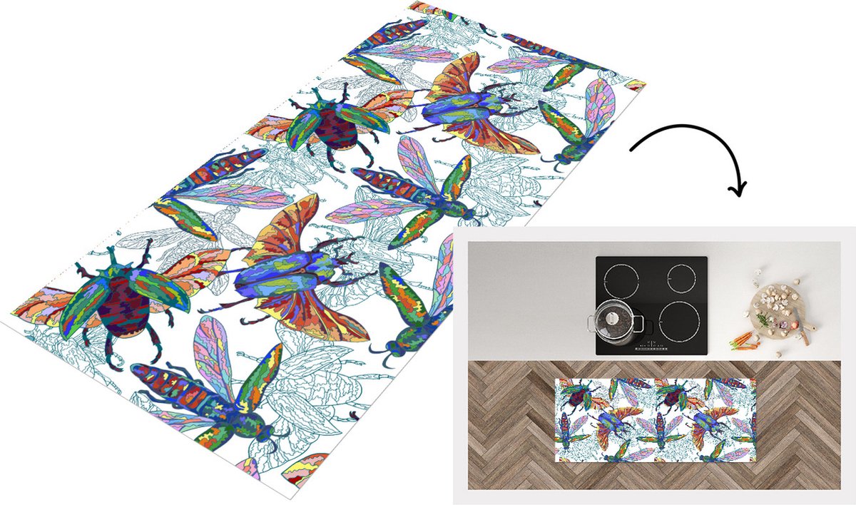 KitchenYeah Keukenloper - Loper keuken - Insecten - Regenboog - Design - Keukenloper vinyl Multicolor