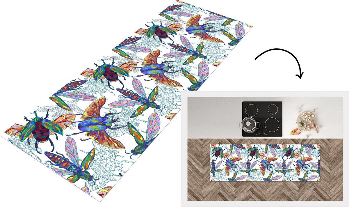 KitchenYeah Keukenloper - Loper keuken - Insecten - Regenboog - Design - Keukenloper vinyl multicolor, foto 2
