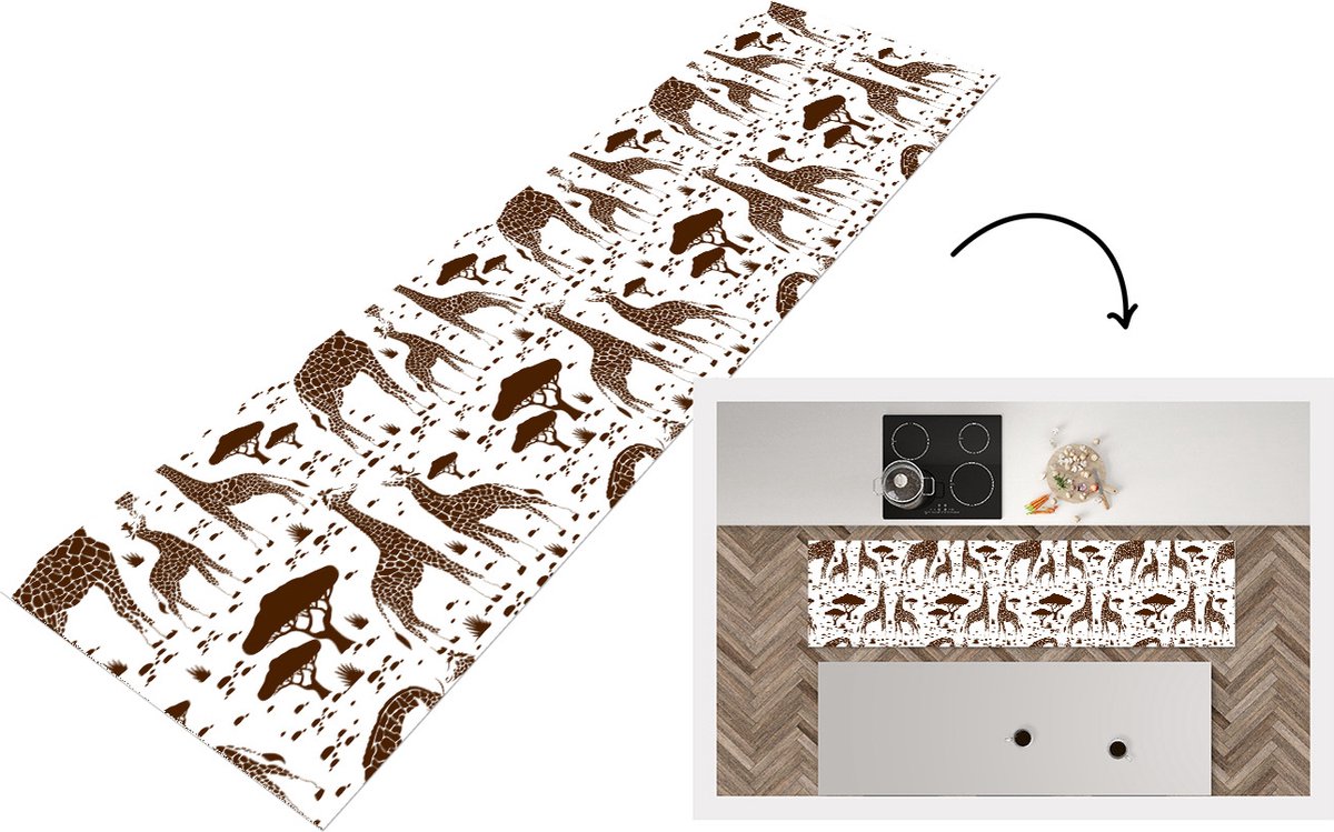 KitchenYeah Keukenloper - Loper keuken - Giraf - Patronen - Boom - 240x60 cm - Keukenloper vinyl Multicolor