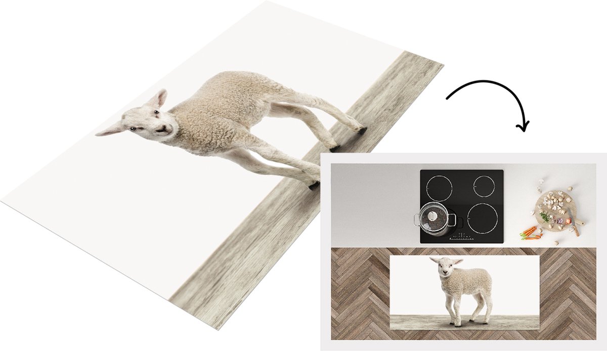 KitchenYeah Keukenloper - Loper keuken - Babykamer - Lammetje - Meisjeskamer - 120x60 cm - Keukenloper vinyl Multicolor