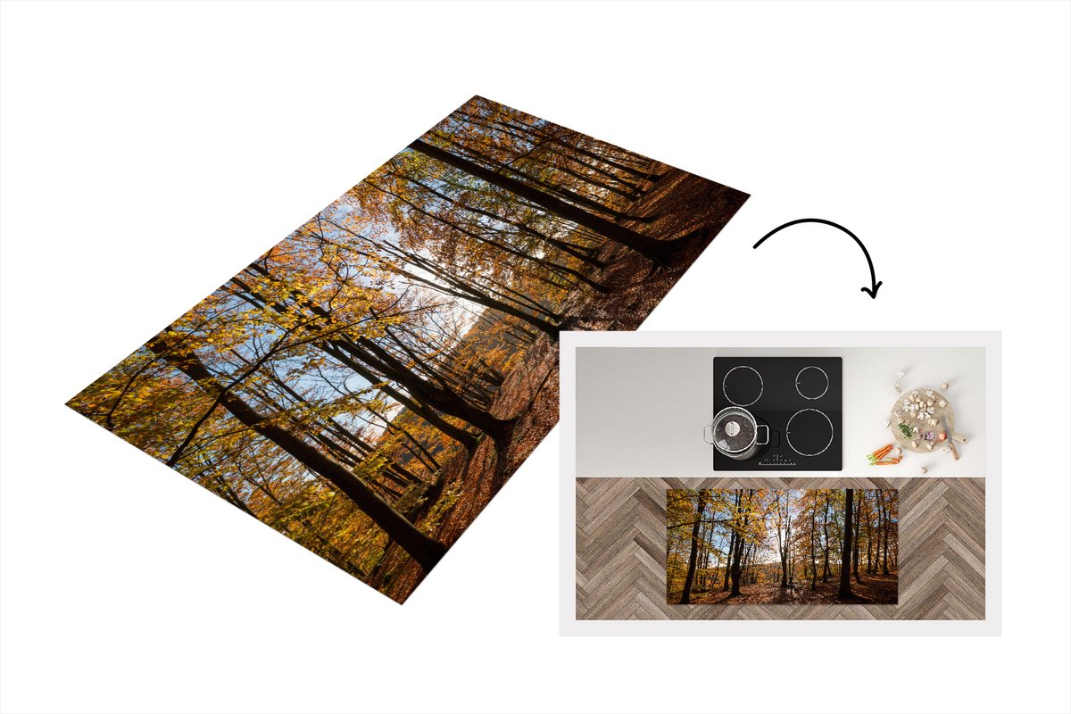 KitchenYeah Keukenloper - Loper keuken - Herfstkleuren in de bossen van het Zweedse Nationaal park Söderåsen - 120x60 cm - Keukenloper vinyl Multicolor