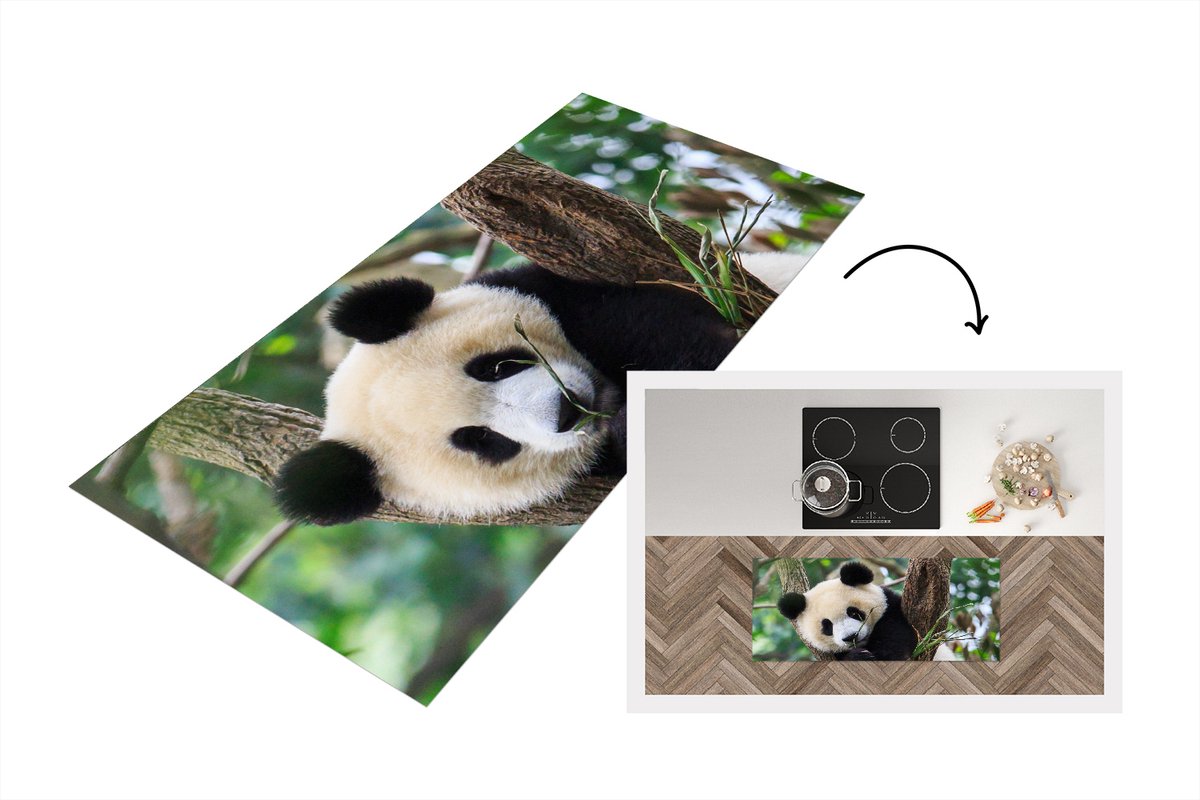 KitchenYeah Keukenloper - Loper keuken - Panda - Puppy - Boom - 120x50 cm - Keukenloper vinyl Multicolor