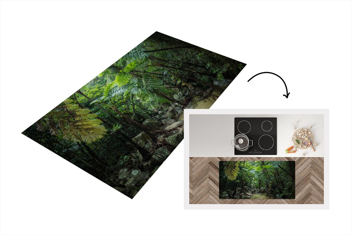 KitchenYeah Keukenloper - Loper keuken - Riviertje in tropische jungle - 120x60 cm - Keukenloper vinyl Multicolor
