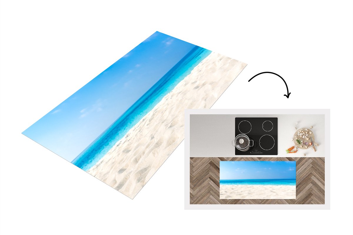 KitchenYeah Keukenloper - Loper keuken - Strand - Zee - Zand - 120x60 cm - Keukenloper vinyl Multicolor