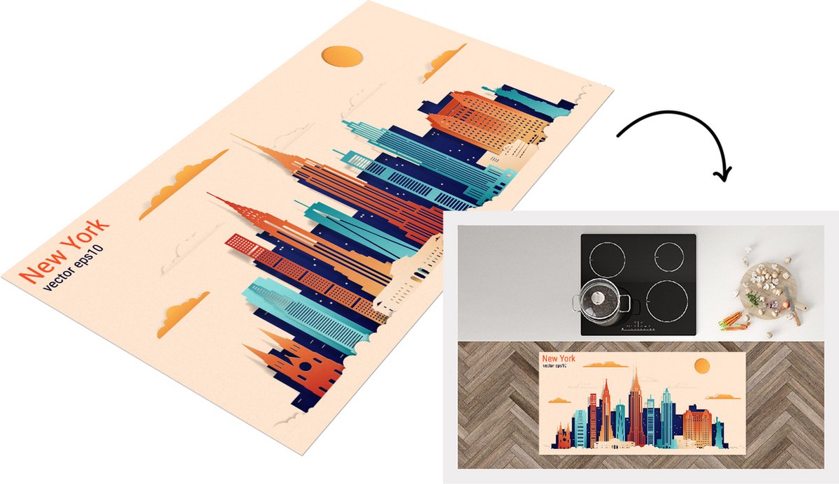 KitchenYeah Keukenloper - Loper keuken - New York - Afbeelding - Zon - 120x60 cm - Keukenloper vinyl Multicolor