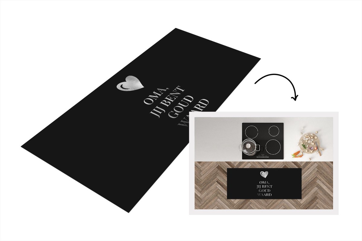 KitchenYeah Keukenloper - Loper keuken - Oma - Jij bent goud waard - Moederdag - Cadeau - zwart wit - 120x50 cm - Keukenloper vinyl Zwart; Wit