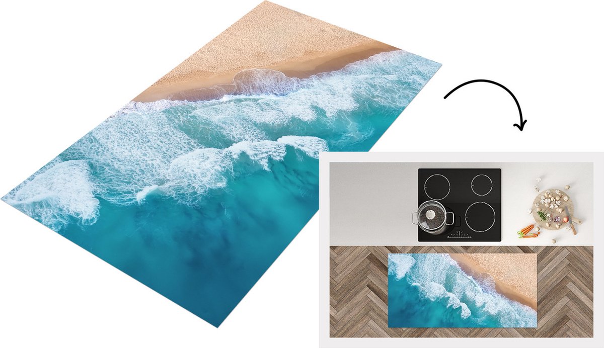 KitchenYeah Keukenloper - Loper keuken - Zee - Golf - Zomer - 120x60 cm - Keukenloper vinyl Multicolor