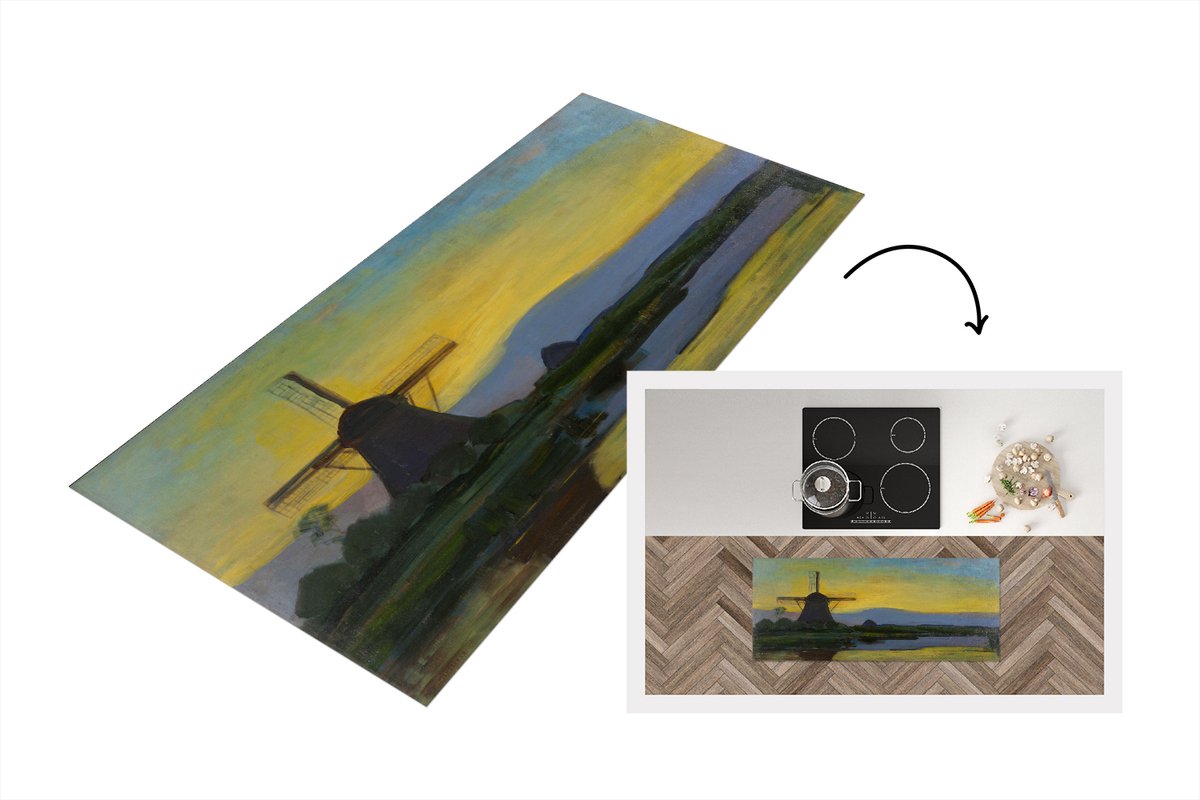 KitchenYeah Keukenloper - Loper keuken - Oostzijdse molen - Piet Mondriaan - 120x50 cm - Keukenloper vinyl Multicolor