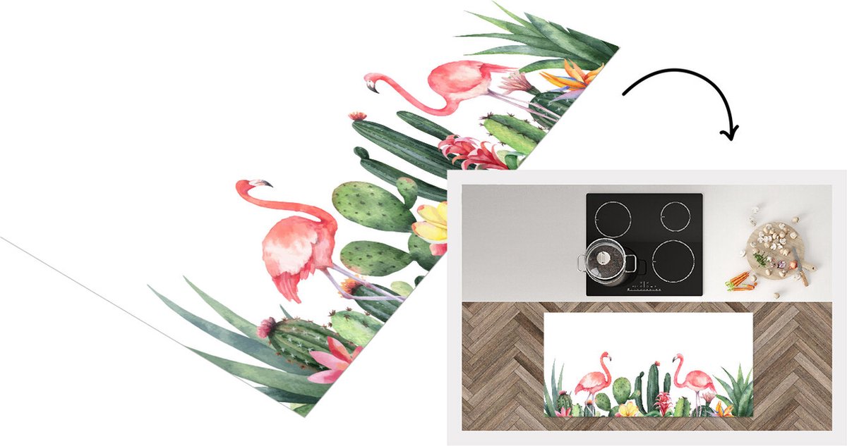 Keukenloper - Loper keuken - Planten - Flamingo - Waterverf - 120x60 cm - Keukenloper vinyl
