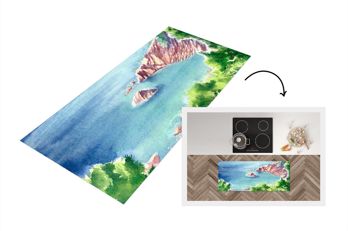 KitchenYeah Keukenloper - Loper keuken - Zee - Berg - Bos - 120x50 cm - Keukenloper vinyl Multicolor
