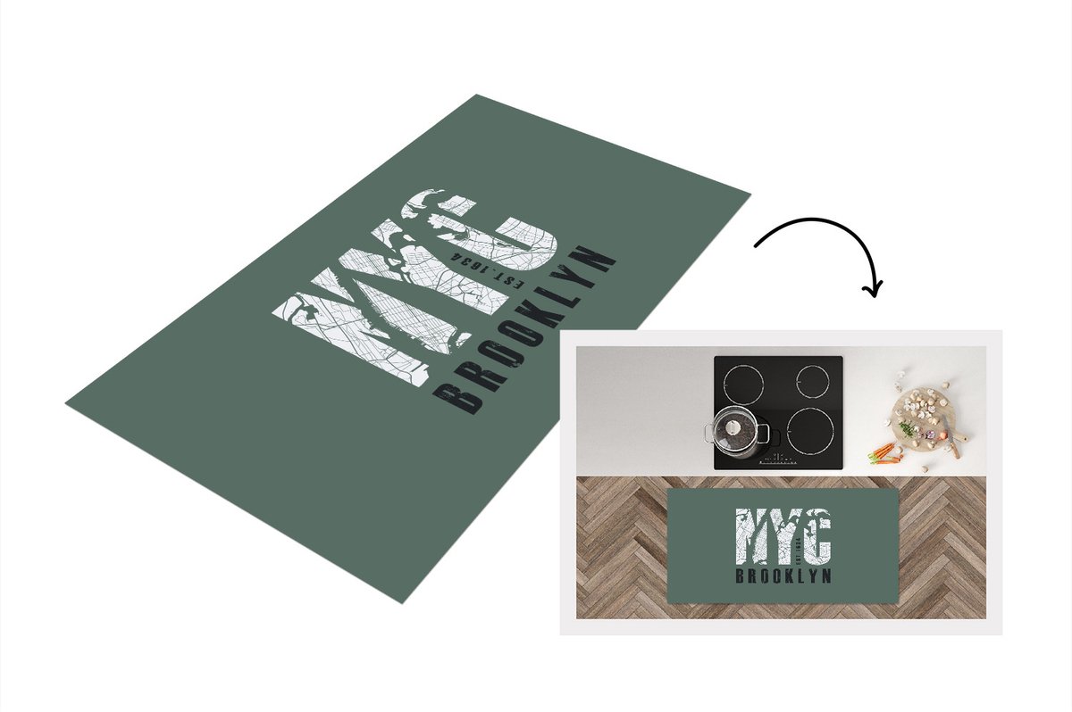KitchenYeah Keukenloper - Loper keuken - New York - Groen - NYC - 120x60 cm - Keukenloper vinyl Multicolor