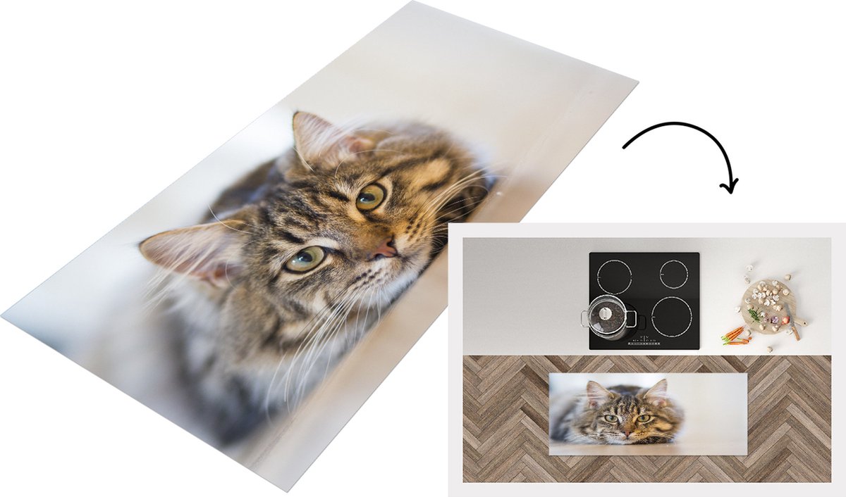 KitchenYeah Keukenloper - Loper keuken - Kat - Vacht - Ogen - 120x50 cm - Keukenloper vinyl Multicolor