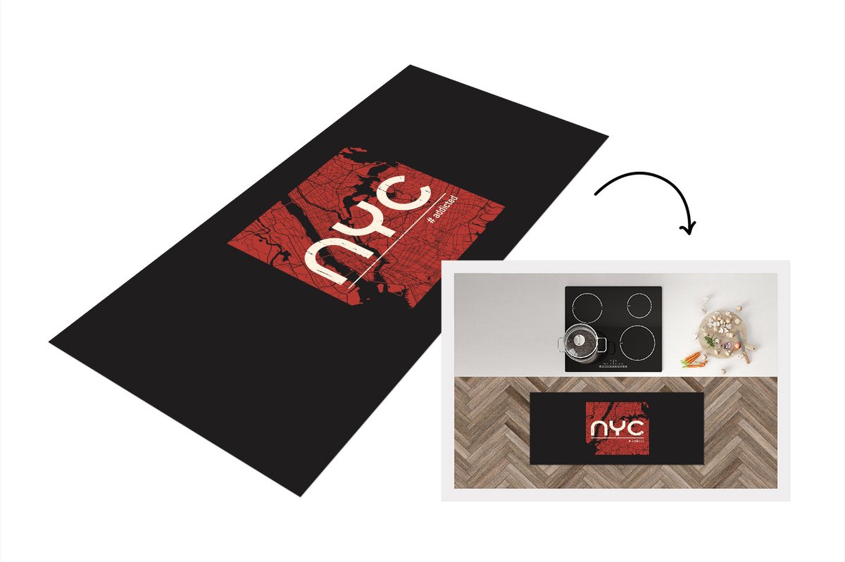 KitchenYeah Keukenloper - Loper keuken - New York - NYC - Rood - 120x50 cm - Keukenloper vinyl Multicolor