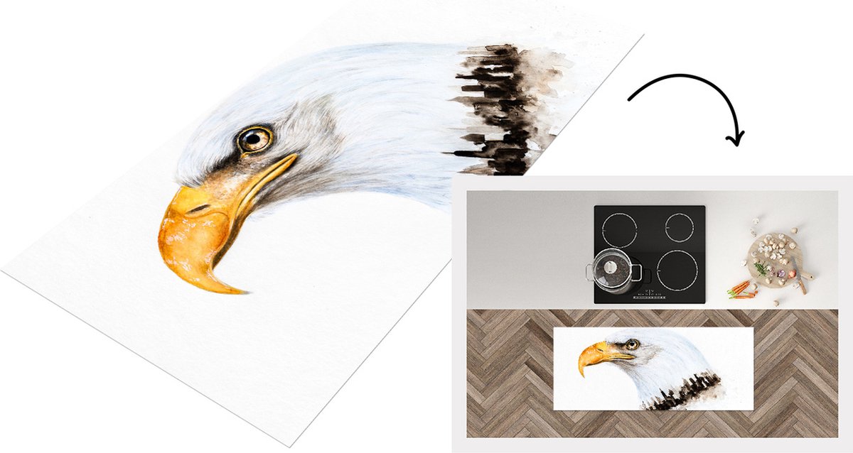 Keukenloper - Loper keuken - Arend - Vogel - Waterverf - 120x50 cm - Keukenloper vinyl