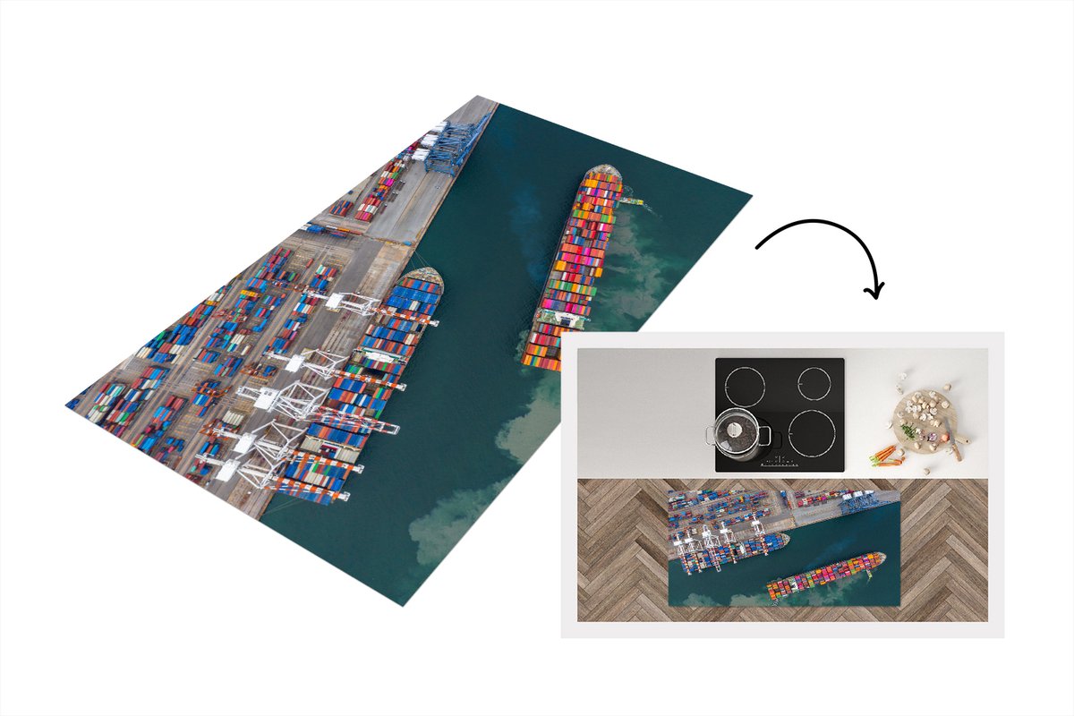 KitchenYeah Keukenloper - Loper keuken - Rotterdam - Haven - Schip - 120x60 cm - Keukenloper vinyl Multicolor
