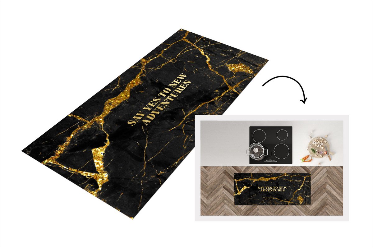 KitchenYeah Keukenloper - Loper keuken - Avontuur - Goud - Glitter - Marmer - 120x50 cm - Keukenloper vinyl Multicolor