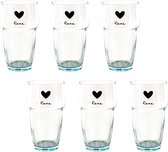 Waterglas set van 6 Waterglazen Drinkglas 250 ml Transparant Glas Hart Love Drinkbeker
