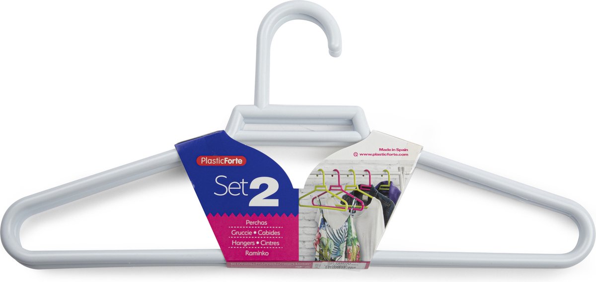 Plasticforte Kledinghangers - 2x - wit - kunststof - 41 cm