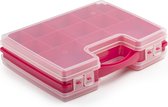 Mallette de rangement/boîte de rangement/boîte de tri 22 compartiments plastique rose 28 x 21 x 6 cm - Boîte de tri petits objets