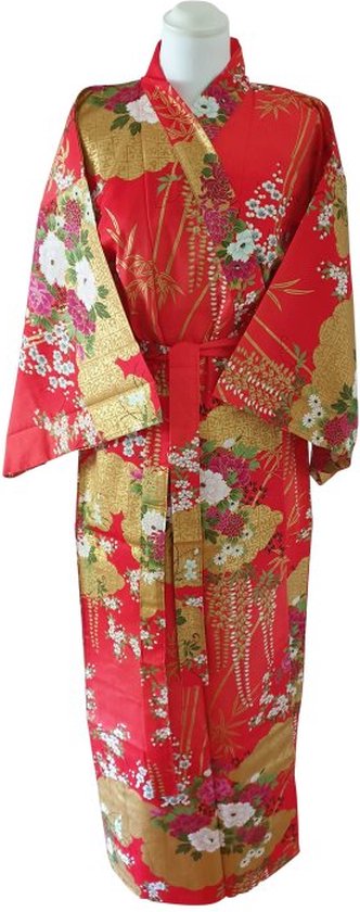 Aardrijkskunde spade Incubus DongDong - Originele Japanse kimono - Katoen - Bloemen motief - Rood - L/XL  | bol.com
