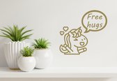 Stickerheld - Muursticker Free hugs - Woonkamer - Eenhoorn/Unicorn - Cadeau - Mat Goud - 41.3x44.3cm