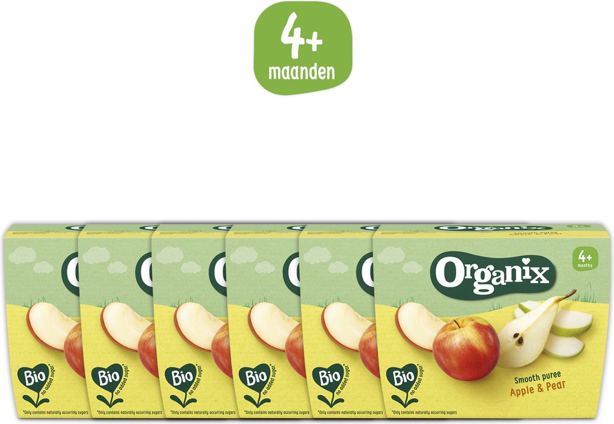 Organix Fruit Cups - Appel & Peer - Babyhapjes - Fruithapjes - 100% biologische babyvoeding - Geen onnodige toevoegingen - 4+ maanden - 24 stuks