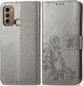 Motorola Moto G60 Hoesje - Mobigear - Clover Serie - Kunstlederen Bookcase - Grijs - Hoesje Geschikt Voor Motorola Moto G60