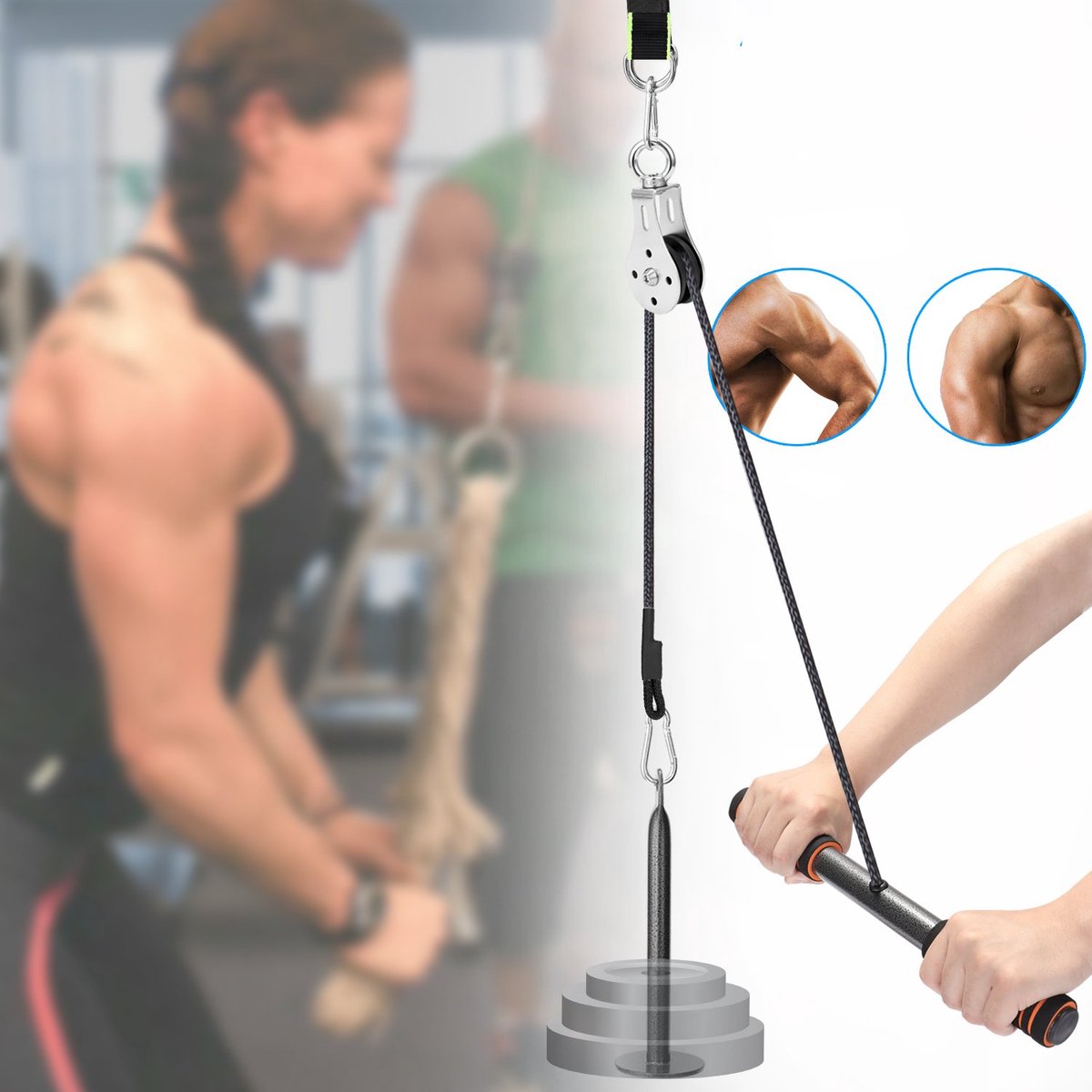 POWER GUIDANCE Handgrepen voor pull-upbar, trekkabel, pull-upbar, roeigreep, biceps triceps-stang, kabelmachine-handgrepen voor bodybuilding, krachtsport, fitness, zwart, set van 3