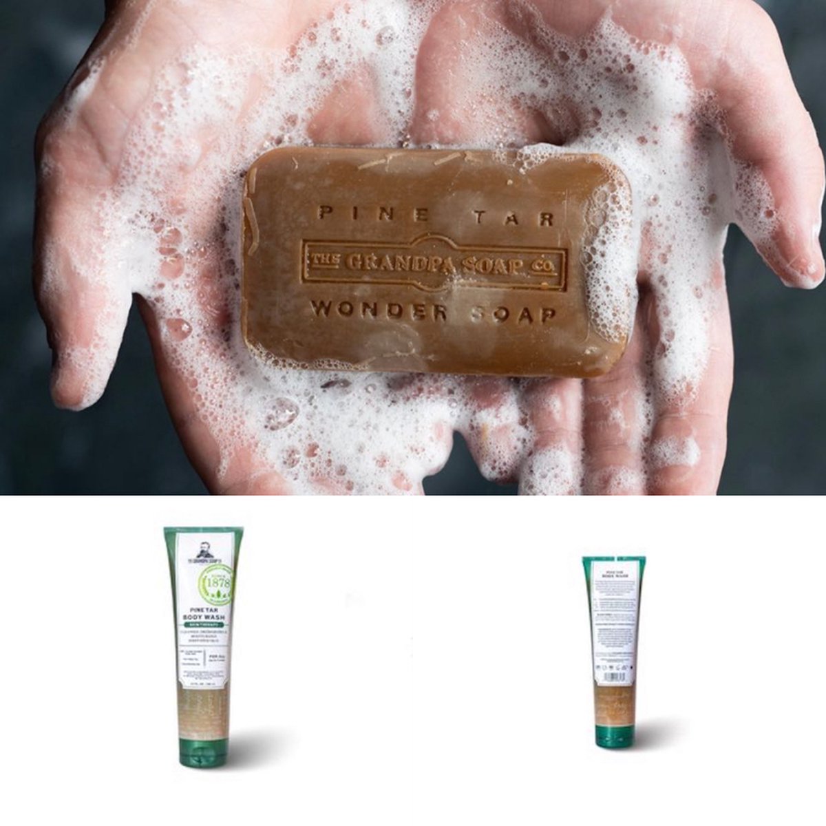Teerzeep Pakket - Pijnboomteer - Shampoo - Handzeep - Douchegel - The Grandpa Soap