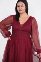 HASVEL -Bordeaux kleur party dress-groote maat feest jurken-maat 44-Galajurk- Tule jurk