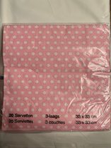 servetten roze met witte stippen 20 stuks 33 cm x 33 cm / babyshower