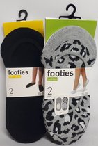 Footies - Maat 35 - 38 - Sneakersokken - Naadloos - 2 Paar Zwart - 2 Paar met Print Grijs Wit Zwart - Voordeel Set van 4 Paar