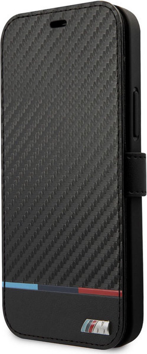 BMW M-Line Tricolor Carbon Book Case - Geschikt voor Apple iPhone 13 Mini (5.4") - Zwart