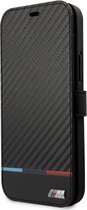 BMW M-Line Tricolor Carbon Book Case - Geschikt voor Apple iPhone 13 Mini (5.4") - Zwart