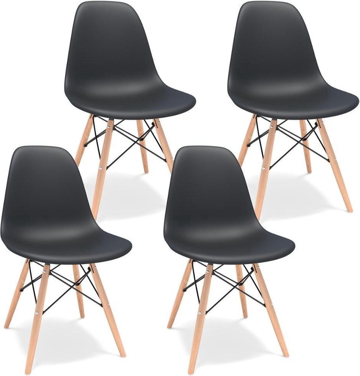 Set van 4 Scandinavische vintage eetkamerstoelen met kunstsuède en stalen poten - zwart