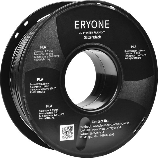 Eryone - Galaxy Black - PLA Filament - 1Kg 1.75mm - Voor 3D-printer en 3D-pen - Zwart