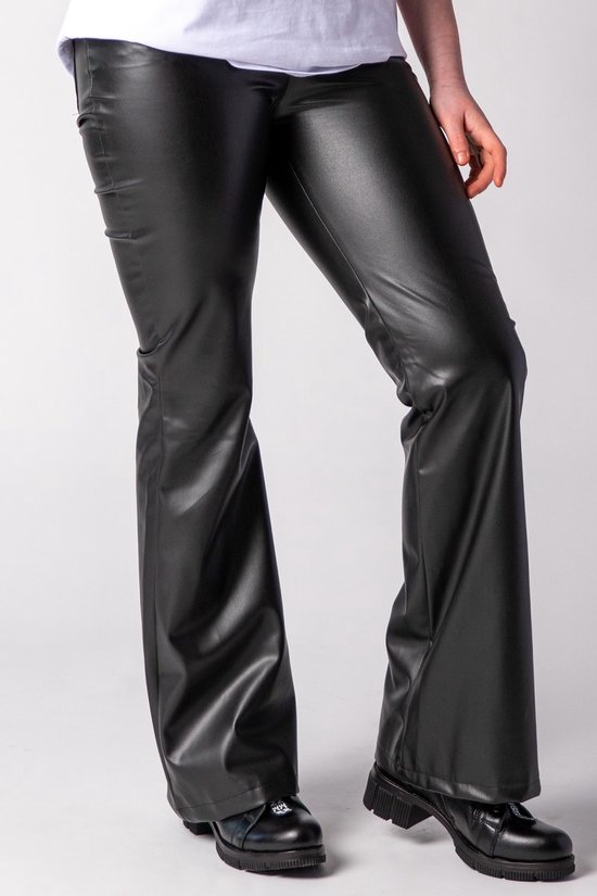 La Pèra Flared broek Dames leatherlook high waist zwart - Maat M | bol.com