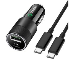 Autolader USB A & USB C + USB C kabel - Auto oplader USB - USB C autolader 2 poorten - Auto lader - Sigarettenaansteker USB oplader auto - Snellader