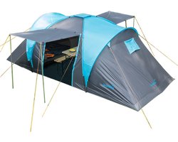 Skandika Hammerfest 4 Koepeltent – Koepeltenten - 4 persoons campingtent – 200 cm stahoogte - Muggengaas – 2 slaapcabines – 200 cm stahoogte - 220 x 500 x 200 cm (LxBxH) - 2000 mm waterkolom – Outdoor, Camping, Tuin - Kamperen – grijs/blauw