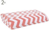 2st handdoeken LIV scandi wit koraal zigzag 50x100cm badhanddoek met lus