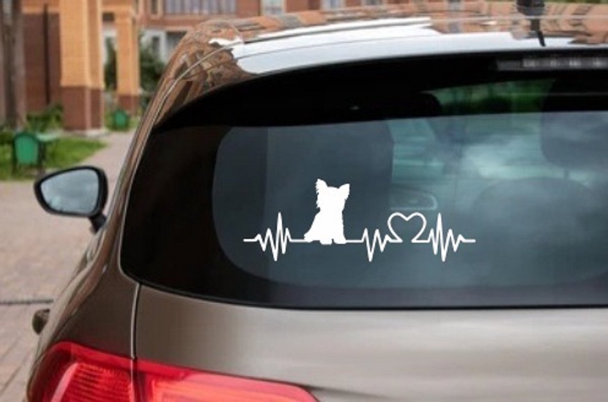 Yorkshireterriër 3x – autosticker - sticker voor raam auto deur muur laptop - heartbeat - rashondensticker - hondenlijn – hondenriem - Doglove - Abany quality design