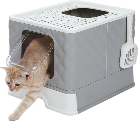 Willonin Kattenbak voor grote katten, filter en schep, gesloten en gemakkelijk te reinigen, kattentoilet (B, zwart
