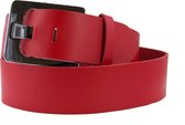 100% Zware Leren Jeans Riem, 5 cm. breed, Taillemaat 115 cm. Totale lengte 130 cm, Rood