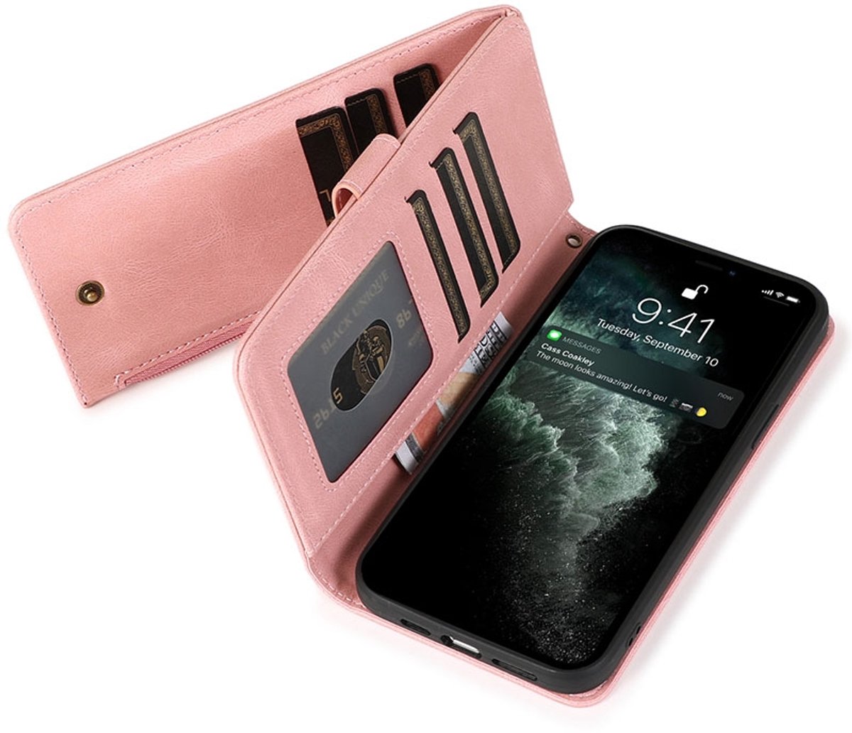 Zacht Leren geschikt voor iPhone 13 Mini Wallet Hoesje - roze