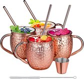 Cindaim Moscow mule beker set- Set van 4 - Moscow Mule - Cocktail bekers - Koperen bekers - Koperen rietjes - Onderzetters