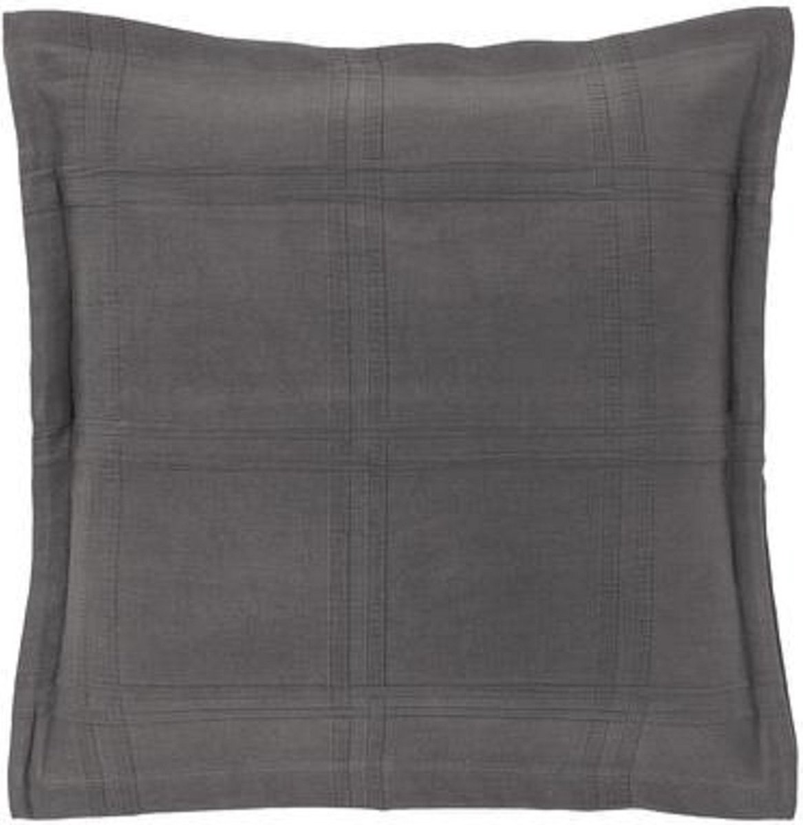 Sierkussenhoes 50x50cm donker grijs met grote ruit en boord 100% katoen