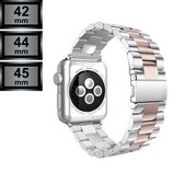 Compatible Apple Watch Bandje - Stainless Steel - Schakelarmband - Apple Watch 42/44/45mm - Zilver / Rosé Goud