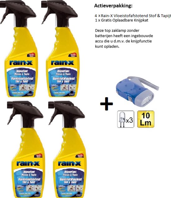 RainX Vloeistofafstotend Stof & Tapijt 500ml 4 stuks + Zaklamp