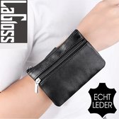 LaGloss® ECHT LEDER PolsTas - Dames Onderarm Minitas Tijdens Sport, Hobby, Festival - 11 x 7.5 cm - Kleur Zwart